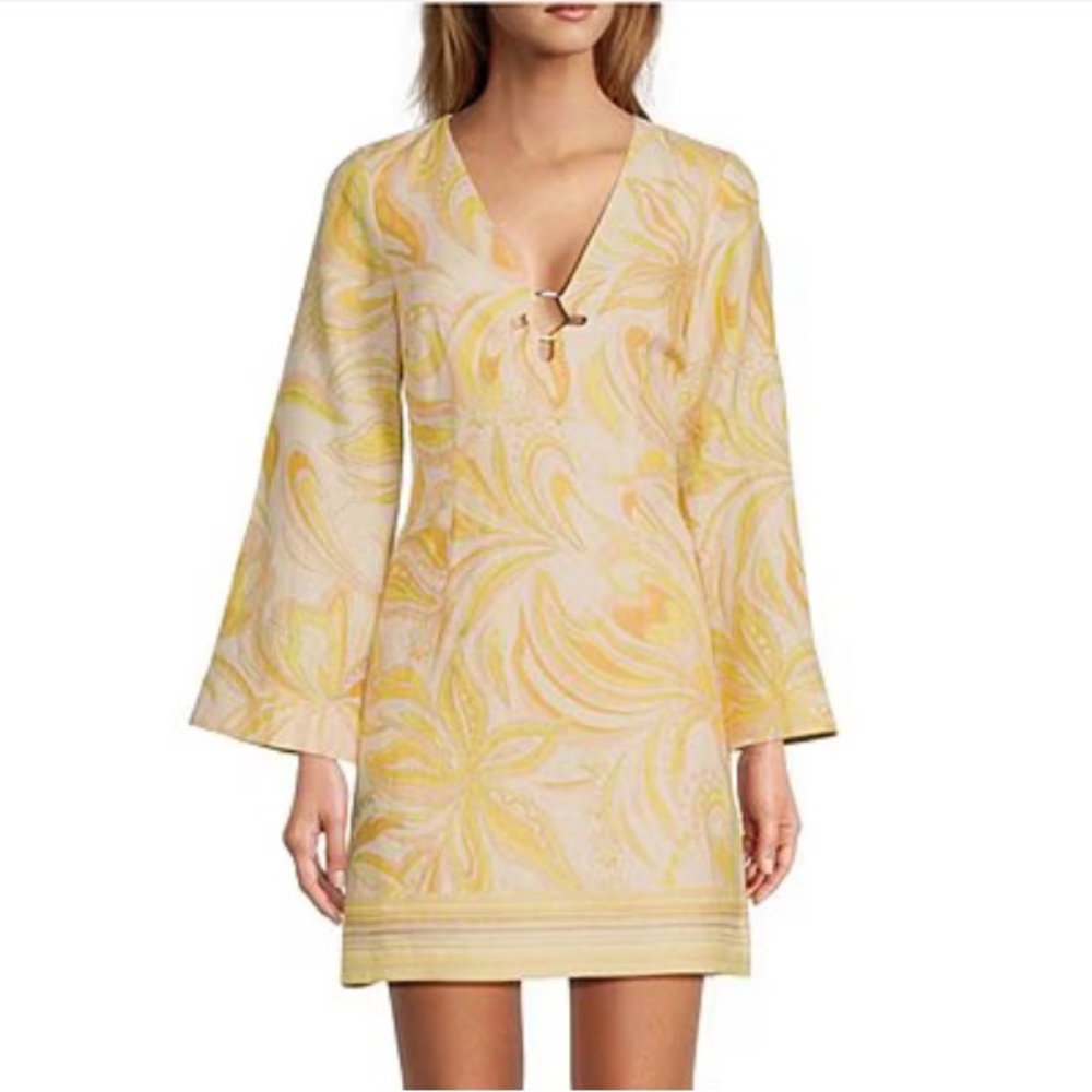 ANTONIO MELANI Yellow Cream Swirl Print Shift Dress